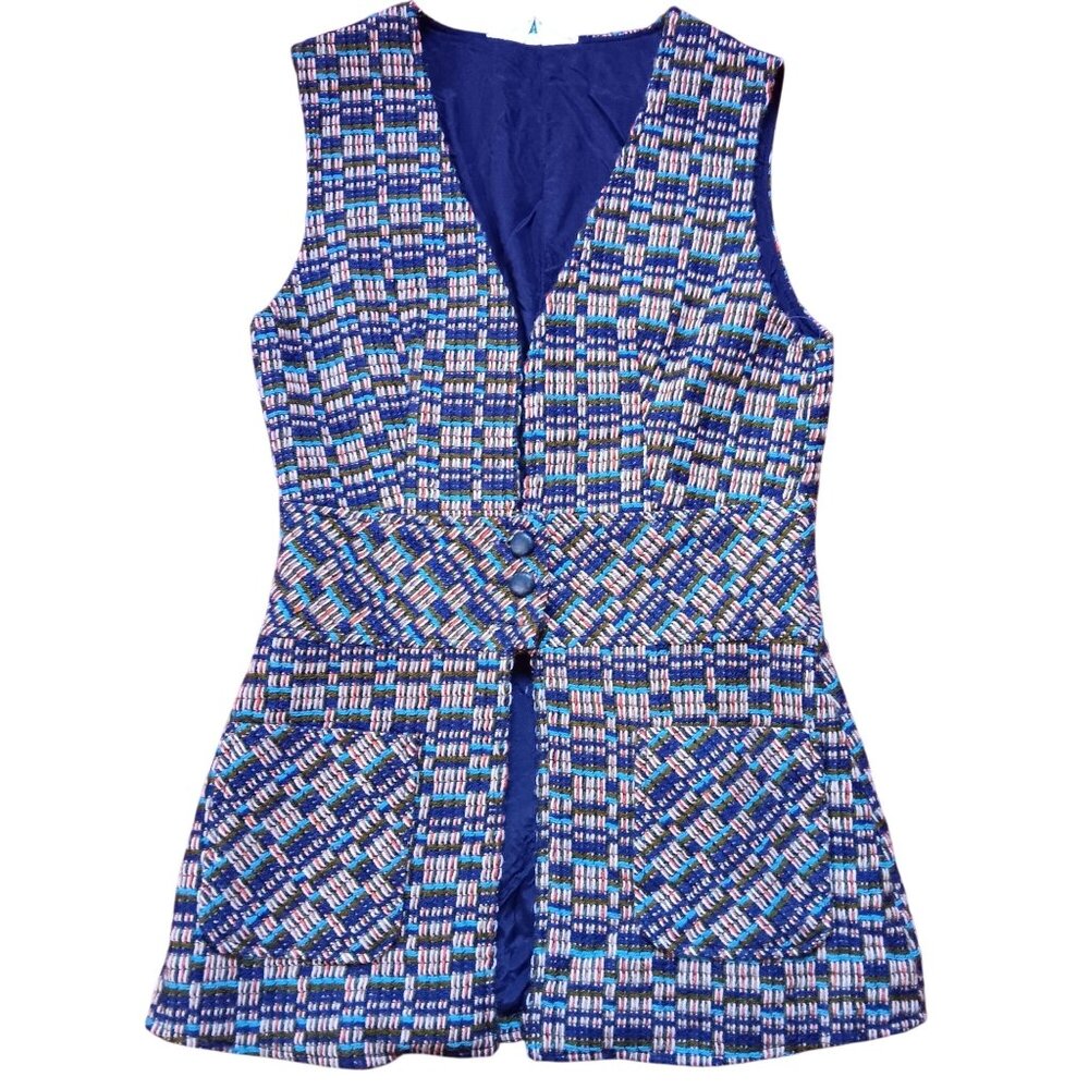 True Vintage Women's Vest Small 7/8 Top Vest 1960s Frock Mod Japan Burlap Knit